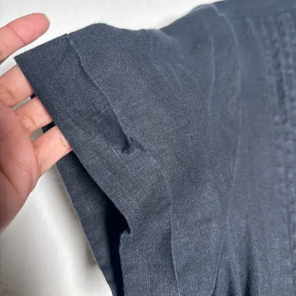 Quince Black Linen Swing Dress Pleated Short Sleeve S - Picture 5 of 9